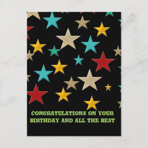 Funny, colorful stars postcard