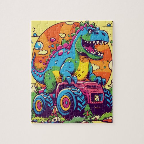 Funny Colorful T_Rex Dinosaur Monster Truck  Jigsaw Puzzle