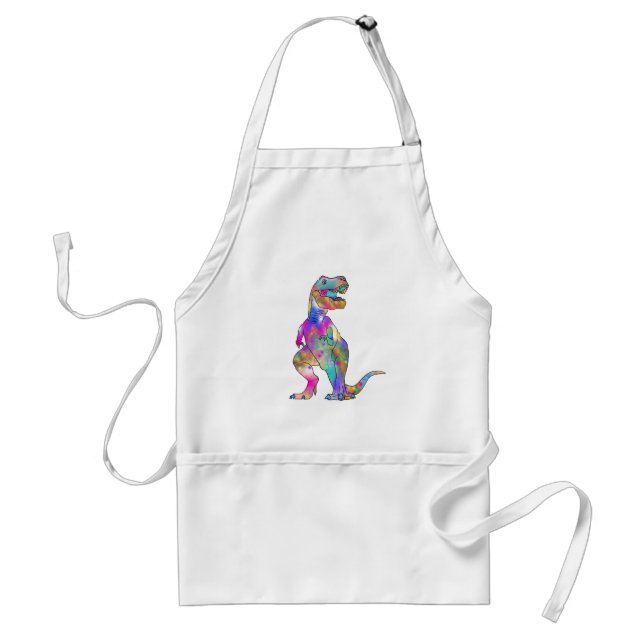 Funny Colorful T Rex Jurassic Dinosaur Art Adult Apron (Front)