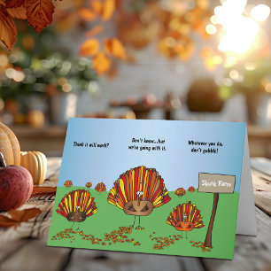 Funny, Colorful, Thanksgiving Turkey Cartoon Thank You Card