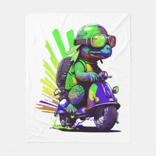 Funny Colorful Turtle On A Scooter Copy Fleece Blanket