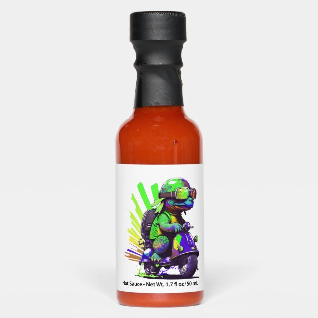 Funny Colorful Turtle On A Scooter Copy Hot Sauces (Front)