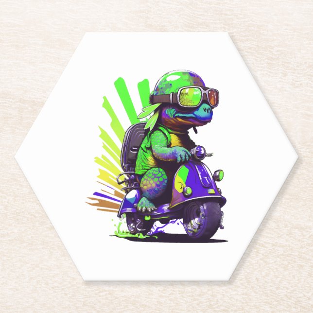 Funny Colorful Turtle On A Scooter Copy Paper Coaster (Front)