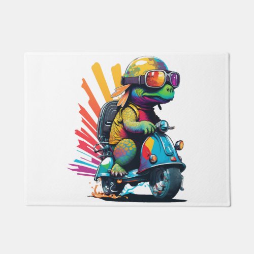 Funny Colorful Turtle On A Scooter Doormat