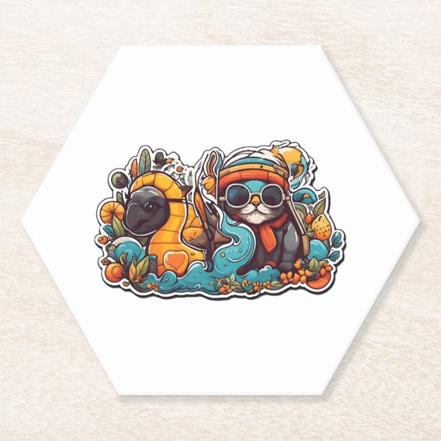 Funny Colorful Turtle On A Scooter  Paper Coaster (Front)