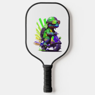 Funny Colorful Turtle On A Scooter Pickleball Paddle