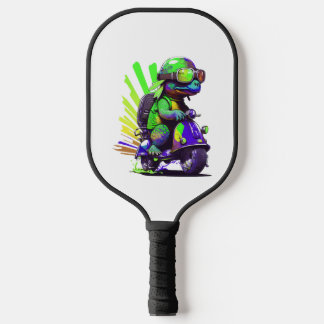 Funny Colorful Turtle On A Scooter Pickleball Paddle