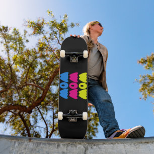 Funny colorful WOW Saying Simple Pink Blue yellow Skateboard