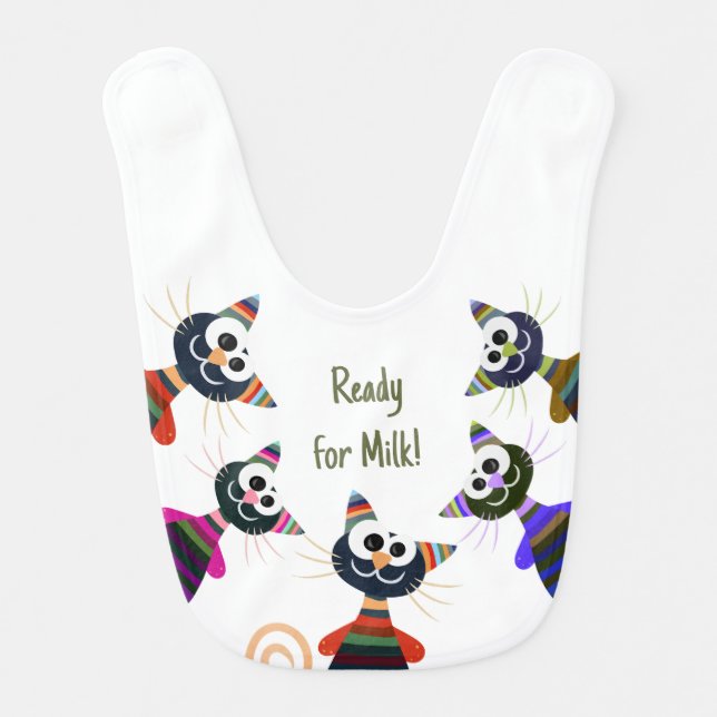 Funny colourful cats baby bib (Front)