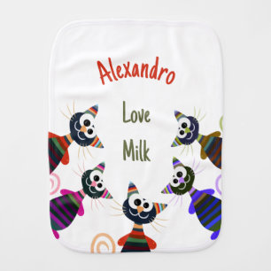 Funny colourful cats baby burp cloth