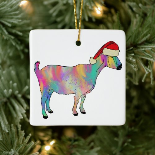 Funny Colourful Goat Christmas Farm Animal Artsy Ceramic Ornament