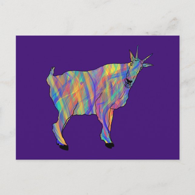 Funny Colourful Quirky Goat Funky Cute Animal Art Postcard (Front)