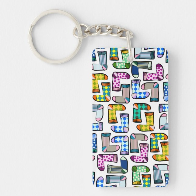 Funny colourful sock pattern keychain (Front)