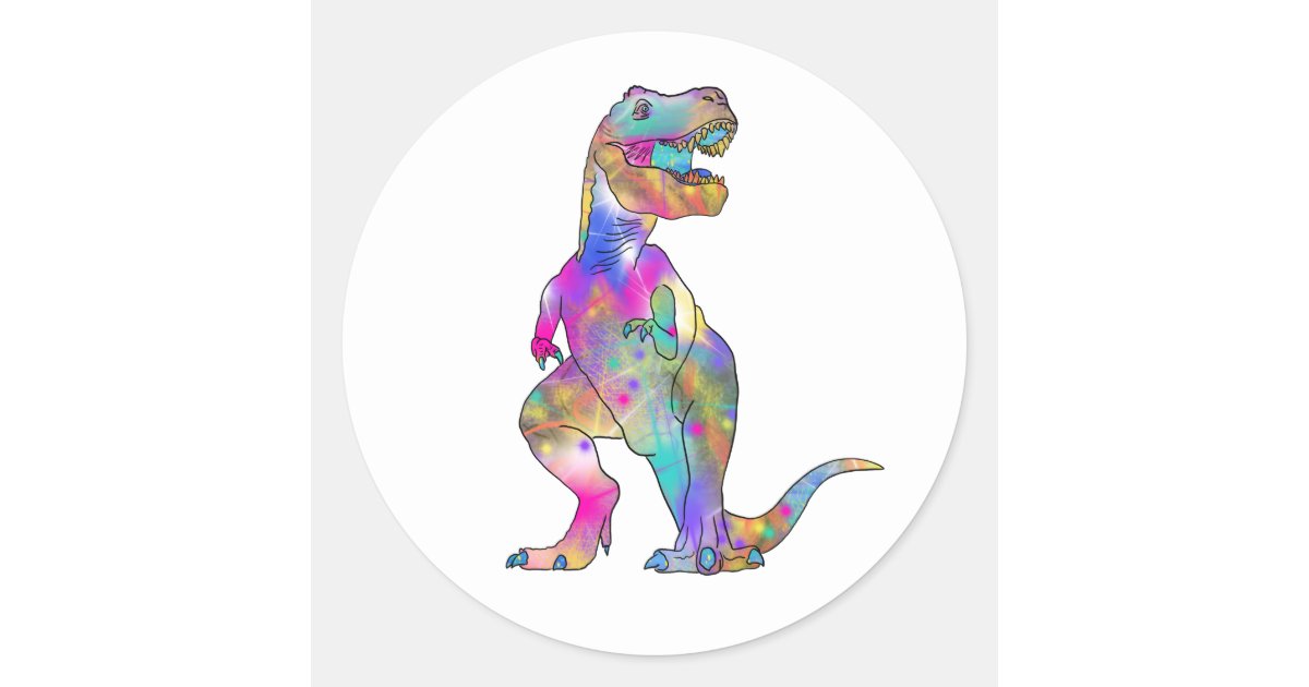 Funny Colourful T Rex Psychedelic Dinosaur Art Classic Round