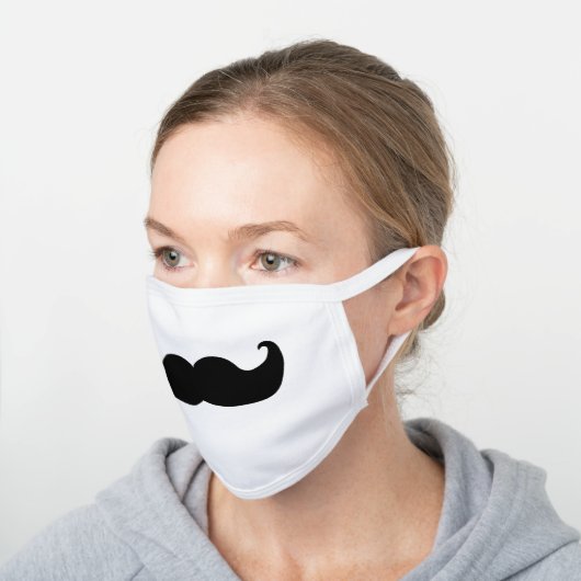 Funny Comedy Mustache - silly humorous mustache White Cotton Face Mask (Angled)