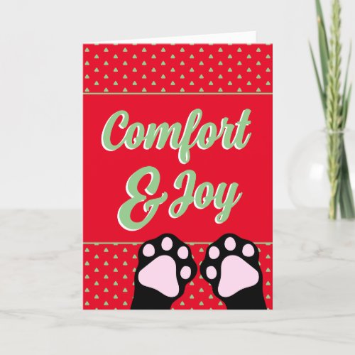 Funny Comfort And Joy Black Cat Paws Up Christmas Holiday Card