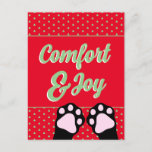 Funny Comfort And Joy Black Cat Paws Up Christmas  Holiday Postcard