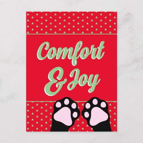 Funny Comfort And Joy Black Cat Paws Up Christmas  Holiday Postcard