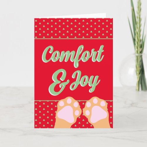 Funny Comfort Joy Ginger Cat Paws Up Christmas  Holiday Card