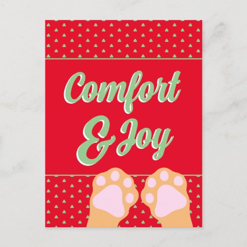 Funny Comfort Joy Ginger Cat Paws Up Christmas  Holiday Postcard