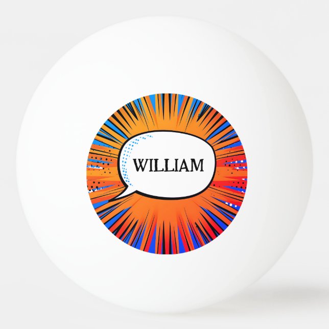 Funny comic book cool personalized name trendy  ping pong ball (Front)