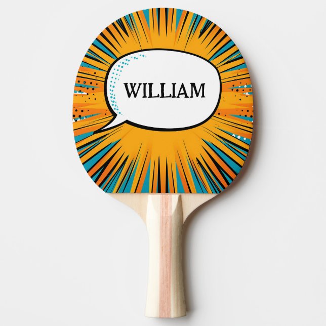 Funny comic book cool personalized name trendy  ping pong paddle (Front)