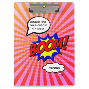 Funny comic book personalized message boom clipboard