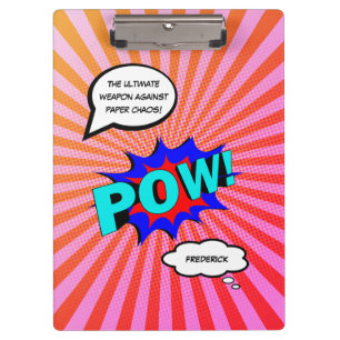 Funny comic book personalized message pow clipboard