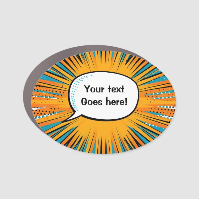 Funny comic book personalized message trendy  car magnet (Front)