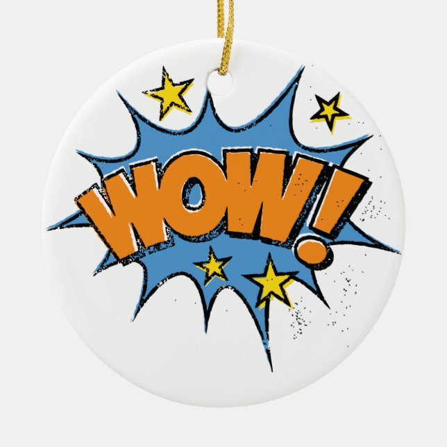 Funny Comic Cartoon Explosion with Nice WoW Text Ceramic Ornament (Front)