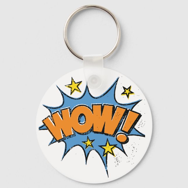 Funny Comic Cartoon Explosion with Nice WoW Text Keychain (Front)