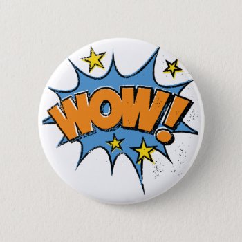 Funny Comic Cartoon Explosion With Nice Wow Text Pinback Button by Polipop at Zazzle