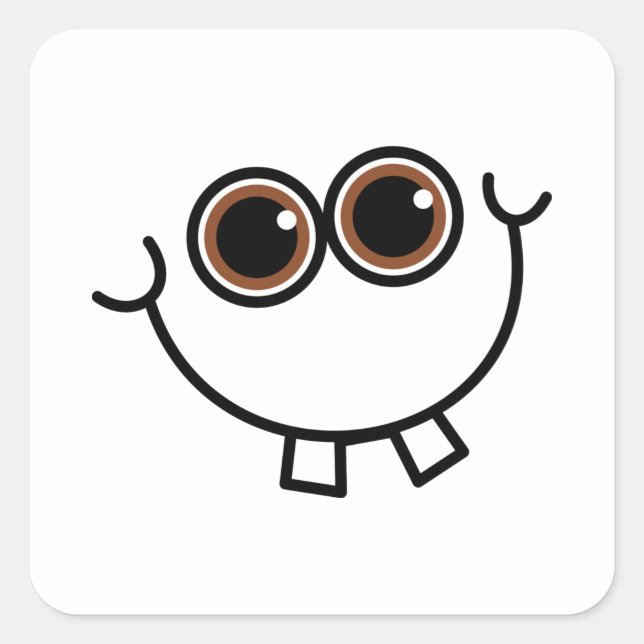 Funny Comic Cartoon Expressive Happy Toothy Face Square Sticker (Front)