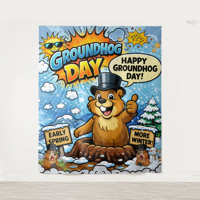 Funny Comic Groundhog Day  Backdrop (Front)