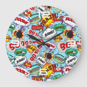 Funny Comic Pattern Large Clock
