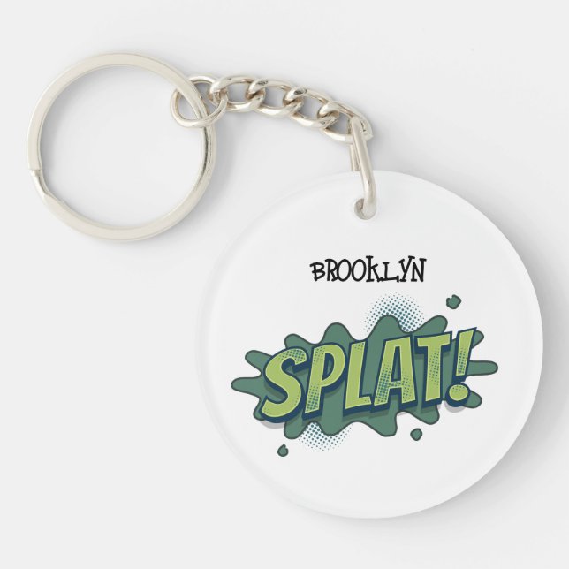 Funny comic pop art splat typography  keychain (Front)