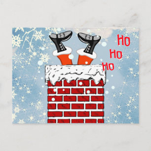 Funny comic Santa claus stuck in chimney Holiday Postcard