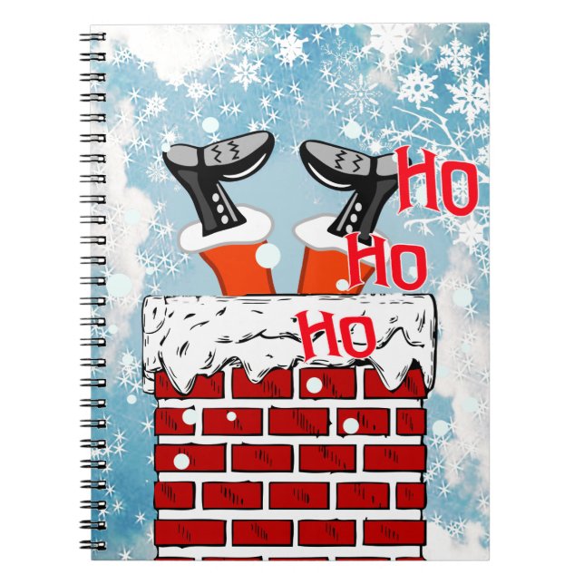 Funny comic Santa claus stuck in chimney Notebook (Front)