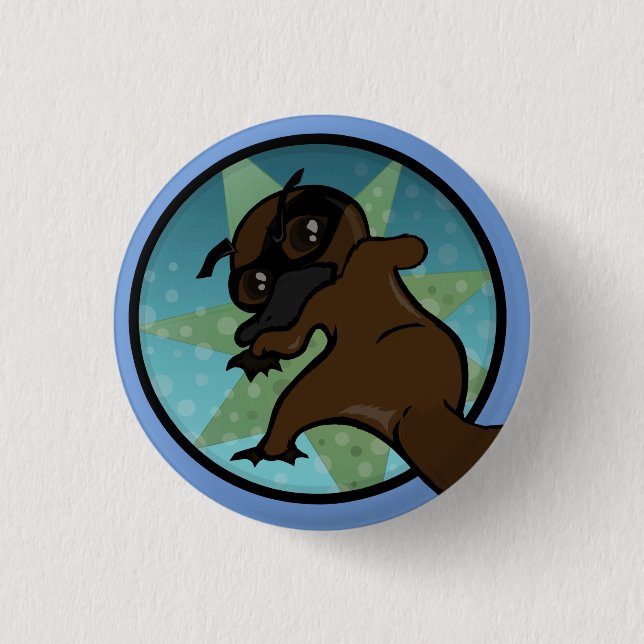 FUNNY COMIC STYLE PLATYPUS ROUND PIN BACK BUTTON (Front)