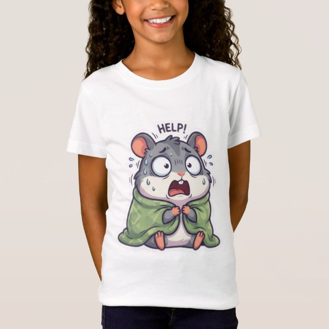 Funny Comically Panicked Scared Hamster HELP Meme  T-Shirt (Front)
