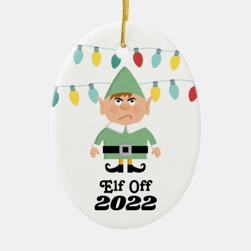 Funny Commemorative 2021 Elf Ceramic Ornament