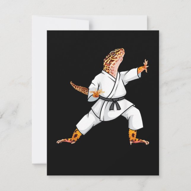 Funny Common Leopard Qecko Doing Karate Samurai Thank You Card (Front)