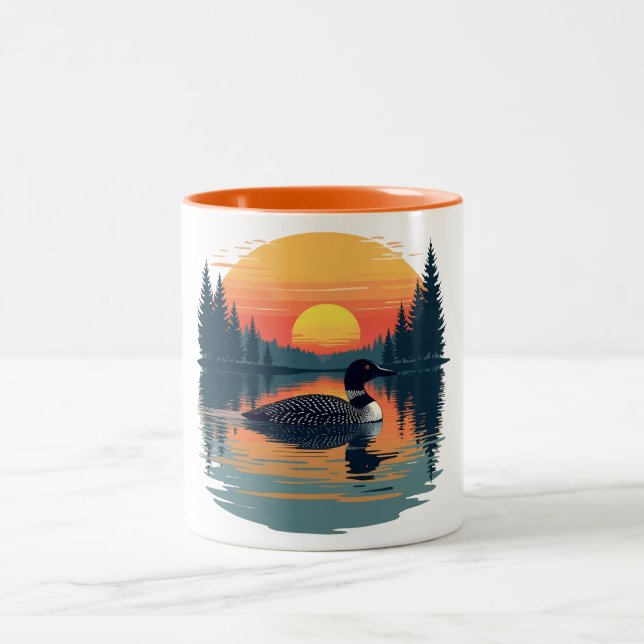 Funny Common Loon – Minnesota Bird Watcher Two-Tone Coffee Mug (Center)