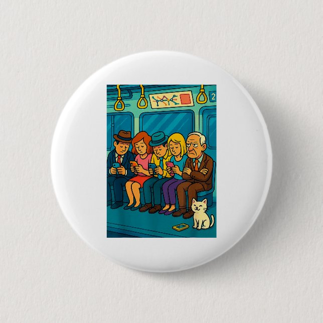 Funny Commuter Train Digital Detox Tech Satire Gif Button (Front)