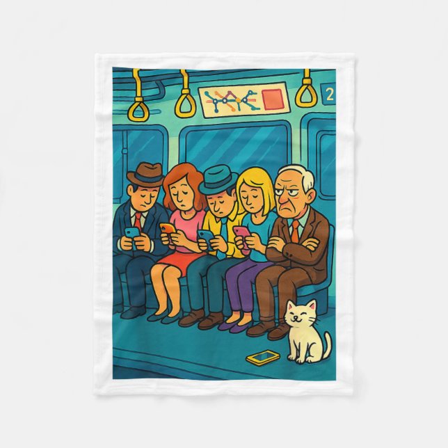 Funny Commuter Train Digital Detox Tech Satire Gif Fleece Blanket (Front)