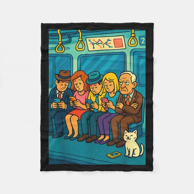 Funny Commuter Train Digital Detox Tech Satire Gif Fleece Blanket (Front)