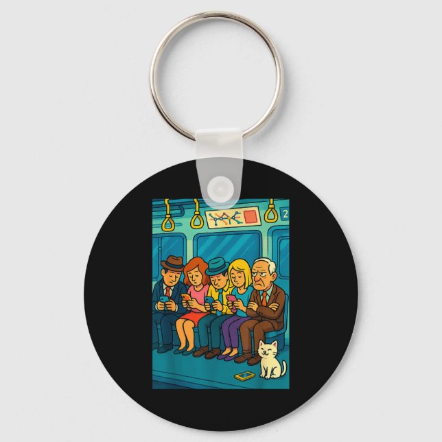 Funny Commuter Train Digital Detox Tech Satire Gif Keychain (Front)