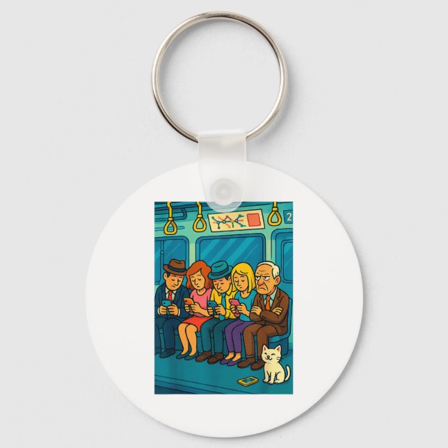 Funny Commuter Train Digital Detox Tech Satire Gif Keychain (Front)