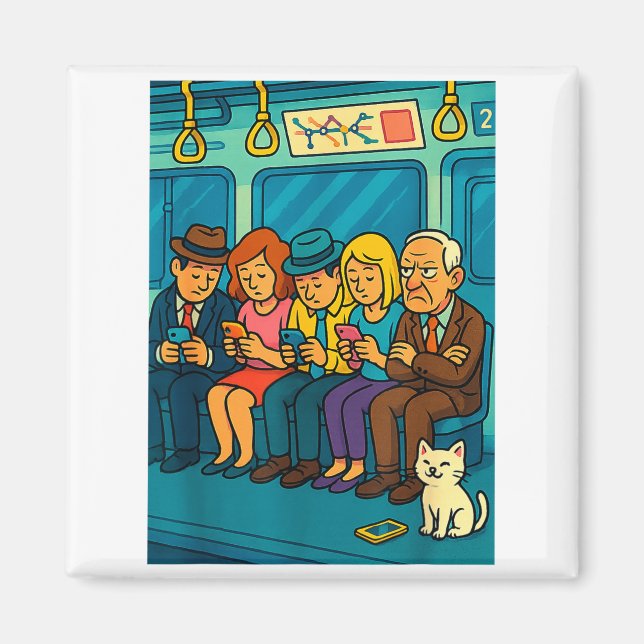 Funny Commuter Train Digital Detox Tech Satire Gif Magnet (Front)