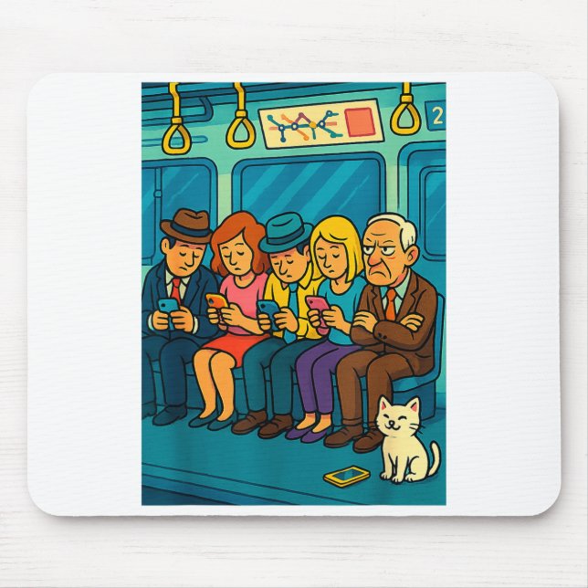 Funny Commuter Train Digital Detox Tech Satire Gif Mouse Pad (Front)